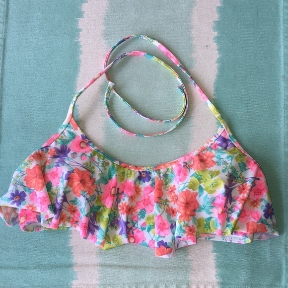Victoria's Secret Other - Victoria’s Secret Floral Print Ruffle Flounce Bikini Swimsuit Top Neck Tie